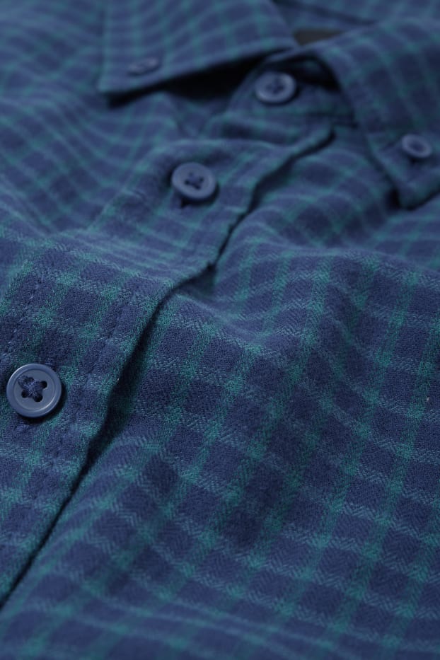 Uomo - Camicia - regular fit - button down - a quadretti - blu scuro