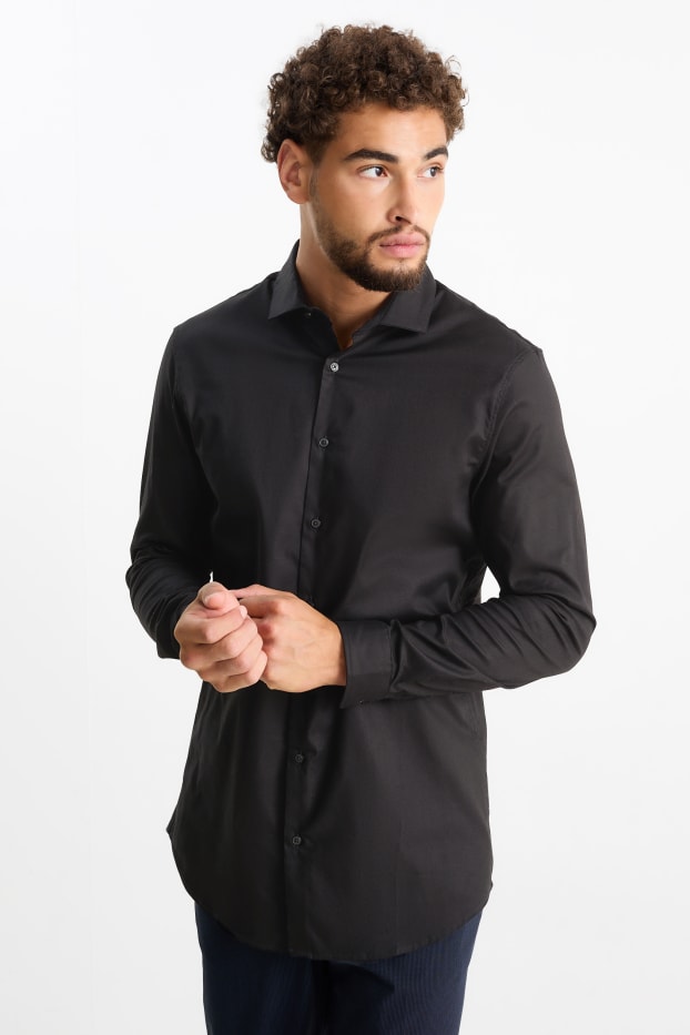Bărbați - Cămașă office - body fit - guler italian - ușor de călcat - LYCRA® - negru