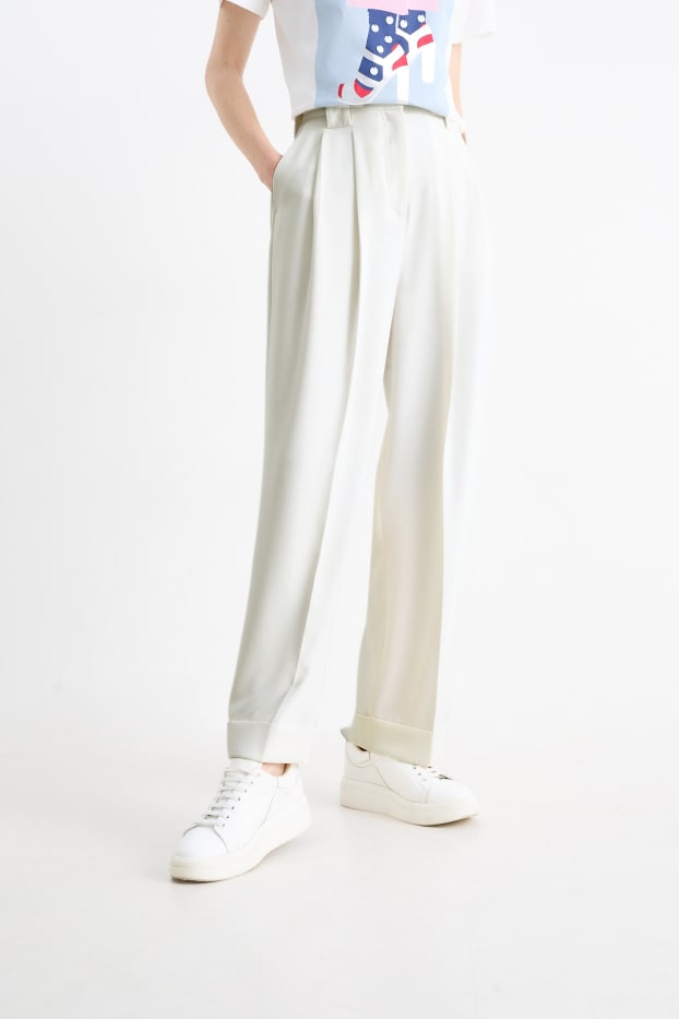 Dames - Pantalon - high waist - tapered fit - wit