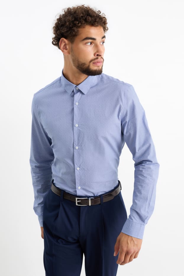 Hommes - Chemise de bureau - slim fit - col Kent - à pois - bleu