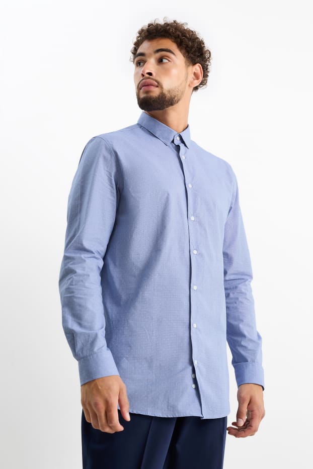 Hommes - Chemise de bureau - slim fit - col Kent - à pois - bleu