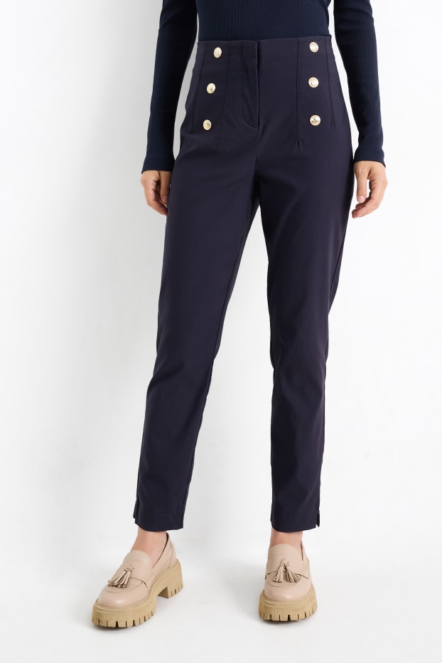 Dames - Pantalon - high waist - slim fit - donkerblauw