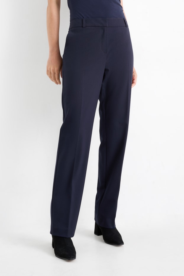 Femmes - Pantalon de bureau - mid waist - straight fit - Mix & Match - bleu foncé