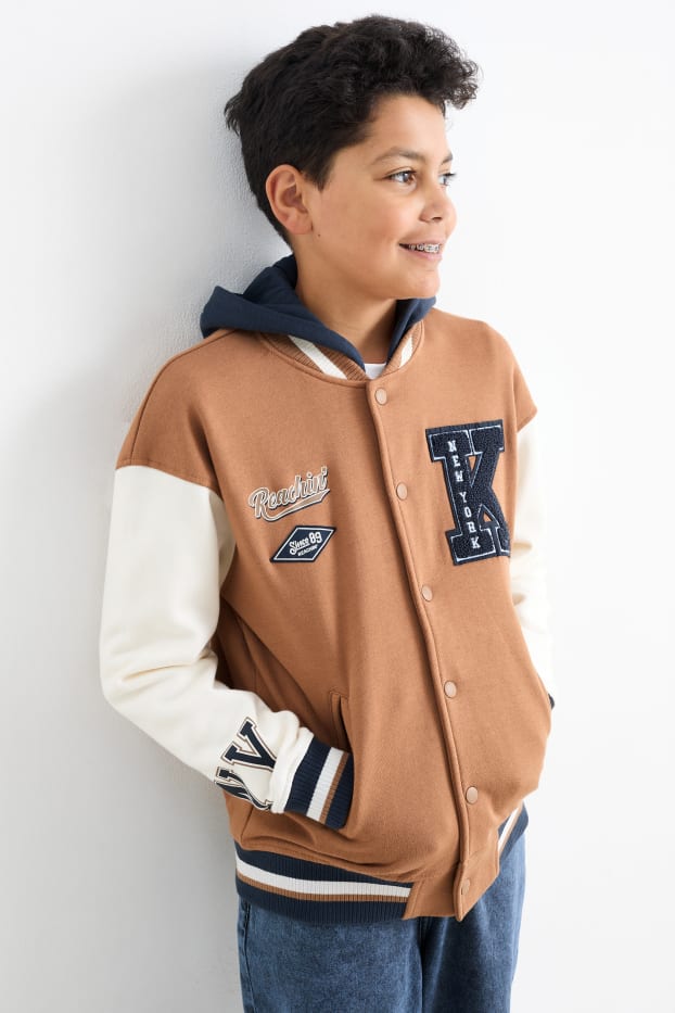 Children Boys - Varsity jacket with hood - light brown