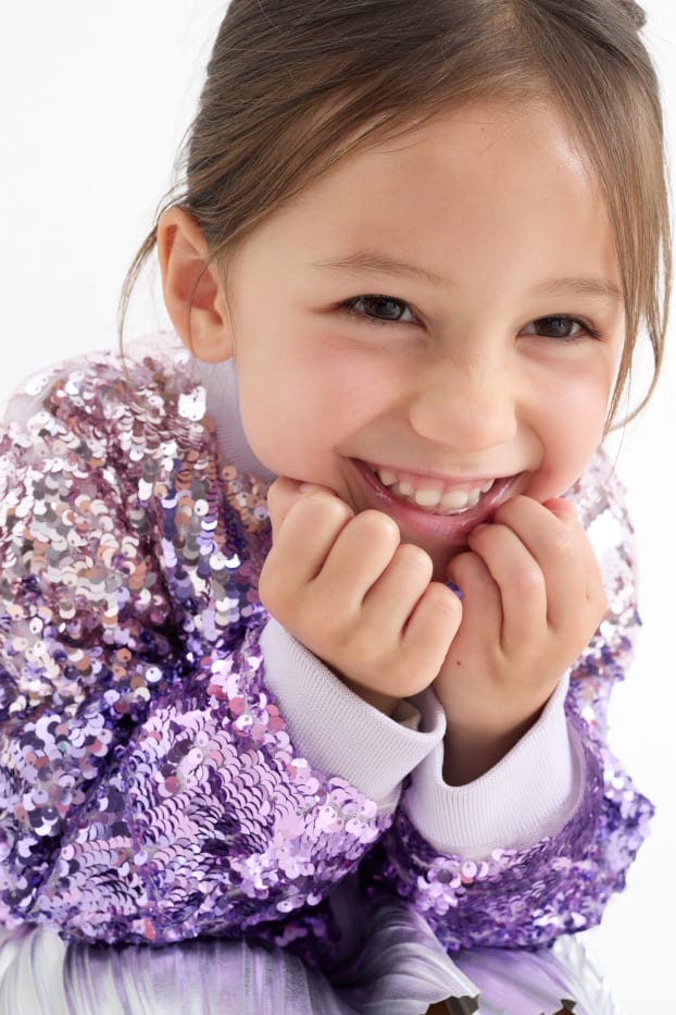 Kinderen: meisjes - Blouson met pailletten - glanzend - paars