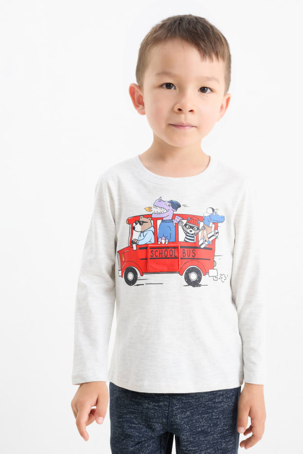 Enfants garçons - Lot de 3 - Monster truck et animaux sauvages - haut à manches longues - bleu / blanc