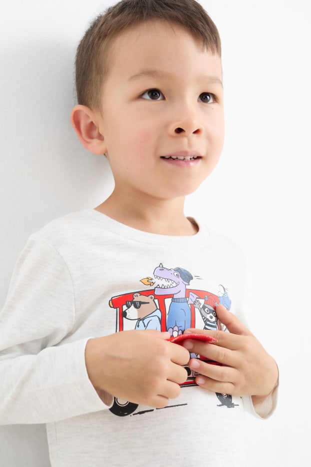 Enfants garçons - Lot de 3 - Monster truck et animaux sauvages - haut à manches longues - bleu / blanc