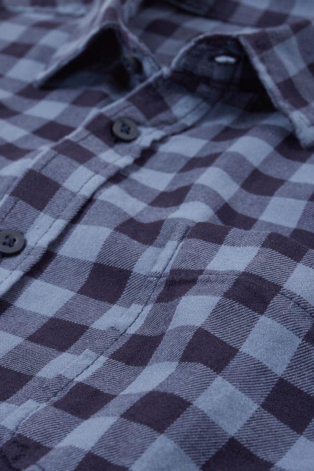 Hommes - Chemise - regular fit - col kent - à carreaux - bleu foncé