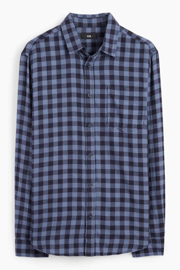 Hommes - Chemise - regular fit - col kent - à carreaux - bleu foncé