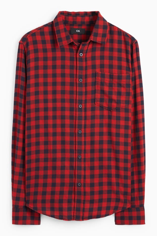 Heren - Overhemd - regular fit - kent - geruit - rood