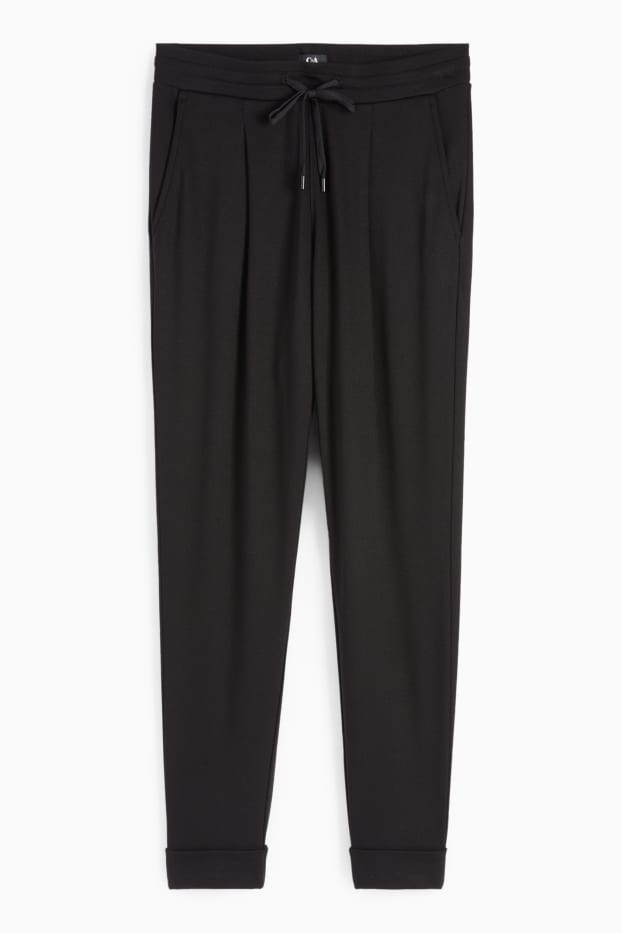 Femei - Pantaloni din jerseu - talie medie - tapered fit - negru