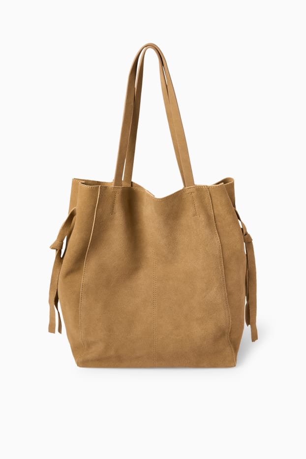 Dámské - Velká semišová kabelka shopper - světle béžová