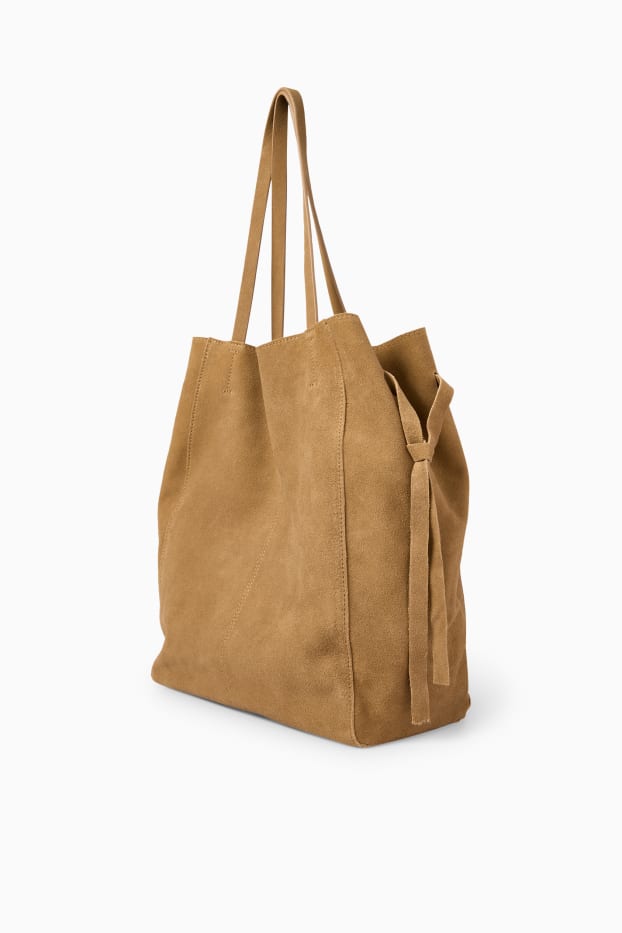 Dámské - Velká semišová kabelka shopper - světle béžová