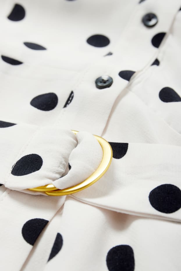 Women - Viscose shirt dress with belt - polka dot - cremewhite