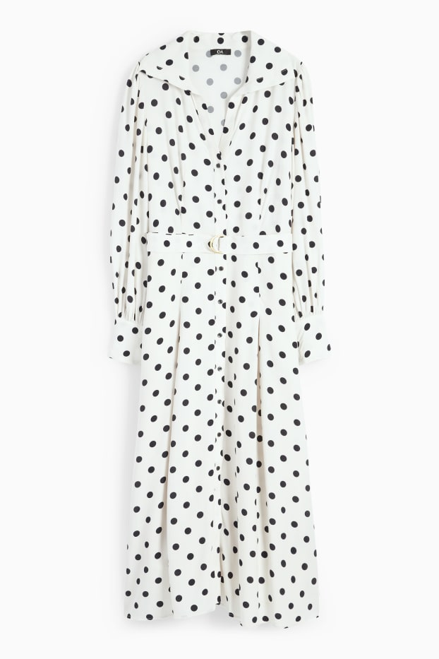Women - Viscose shirt dress with belt - polka dot - cremewhite
