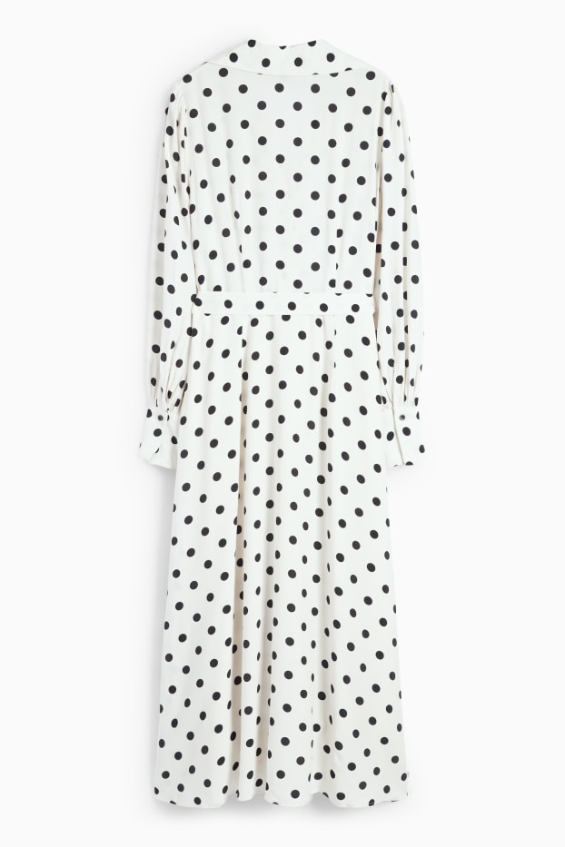 Women - Viscose shirt dress with belt - polka dot - cremewhite