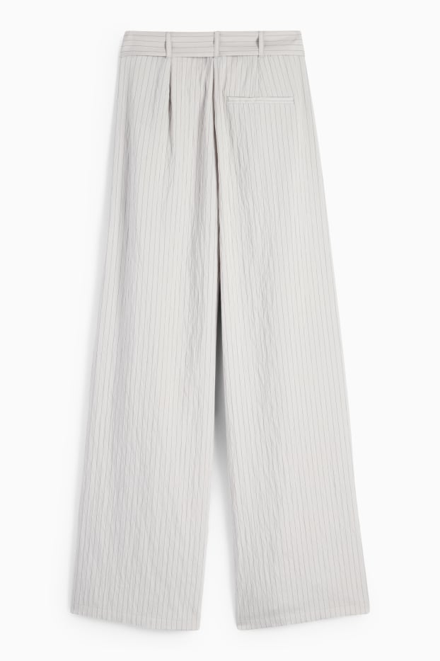 Donna - Pantaloni di stoffa con cintura - vita alta - gamba larga - design gessato - grigio chiaro