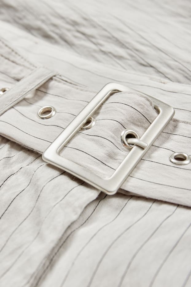 Donna - Pantaloni di stoffa con cintura - vita alta - gamba larga - design gessato - grigio chiaro