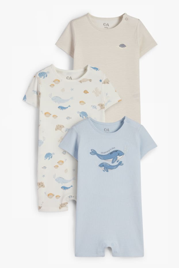 Baby Jungen - Multipack 3er - Meerestiere - Baby-Schlafanzug - hellblau