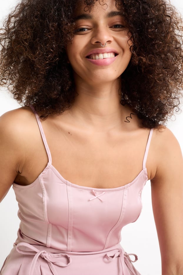 Damen - Satin-Top - dunkelrosa