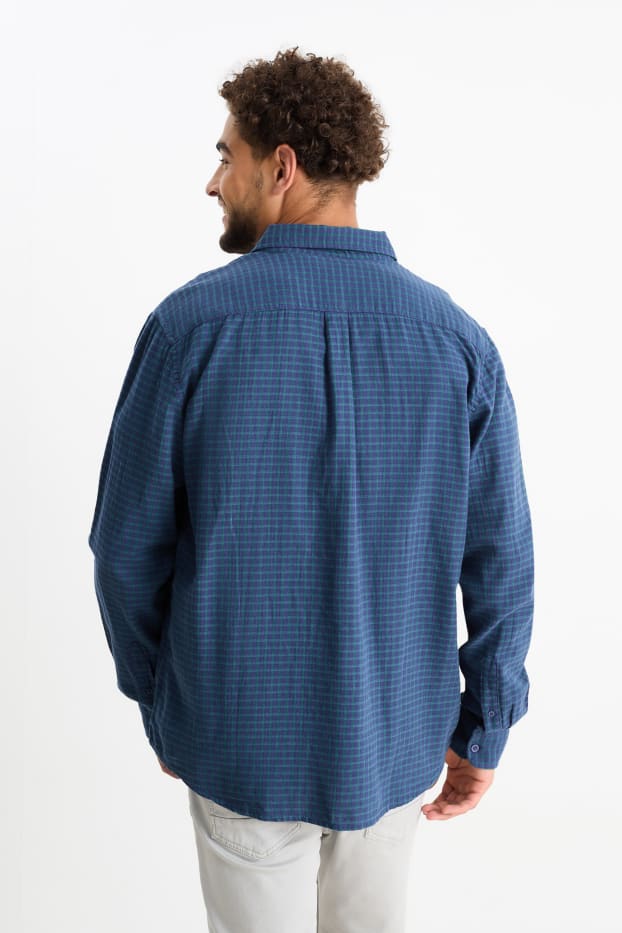 Uomo - Camicia - regular fit - button down - a quadretti - blu scuro