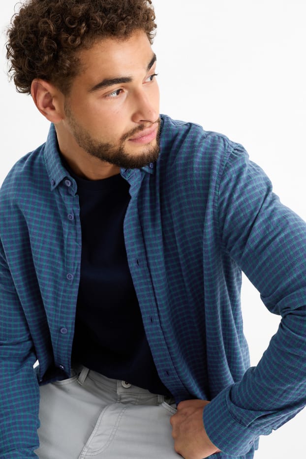 Uomo - Camicia - regular fit - button down - a quadretti - blu scuro