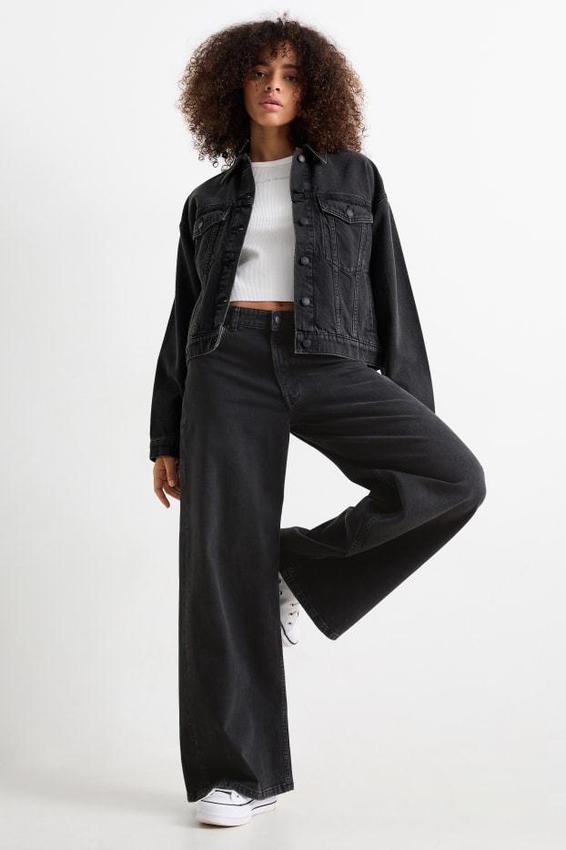 Damen - Wide Leg Jeans - Low Waist - schwarz