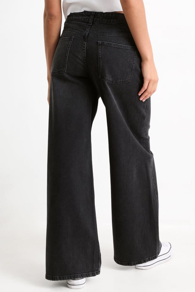 Damen - Wide Leg Jeans - Low Waist - schwarz