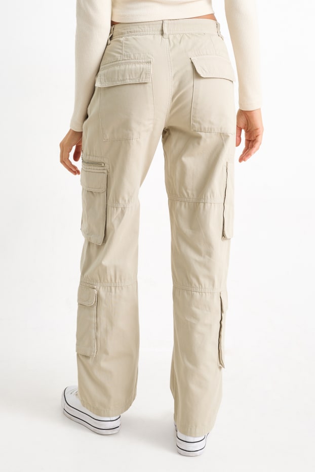 Dona - Pantalons cargo - mid waist - wide leg - beix clar