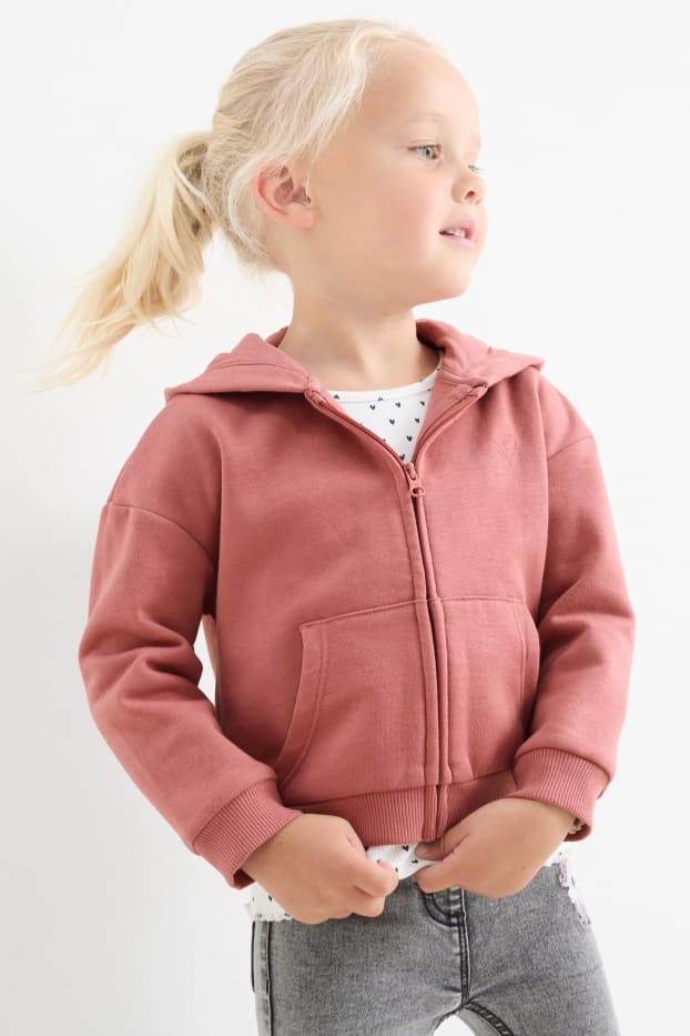 Kinder Mädchen - Herz - Sweatjacke mit Kapuze - dunkelrosa