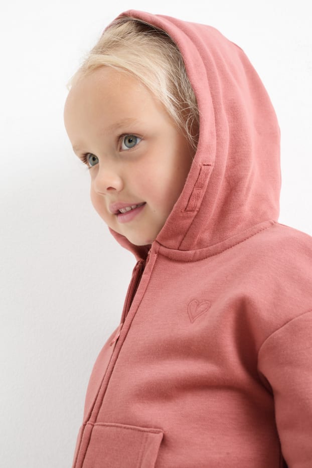 Kinder Mädchen - Herz - Sweatjacke mit Kapuze - dunkelrosa