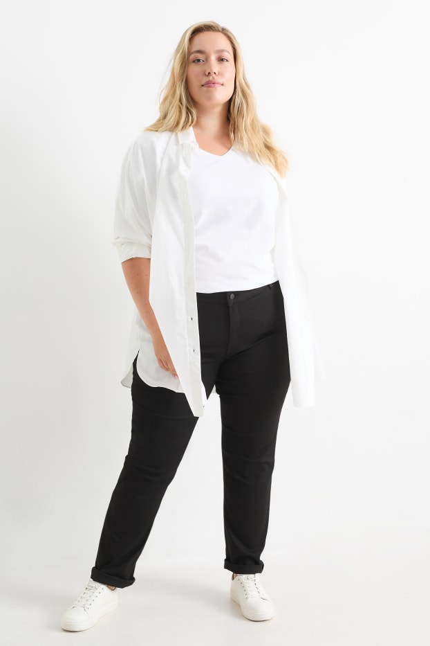 Damen - Stoffhose - High Waist - Slim Fit - schwarz