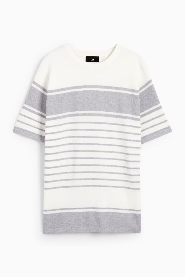 Herren - Strickpullover - kurzarm - gestreift - strukturiert - hellgrau