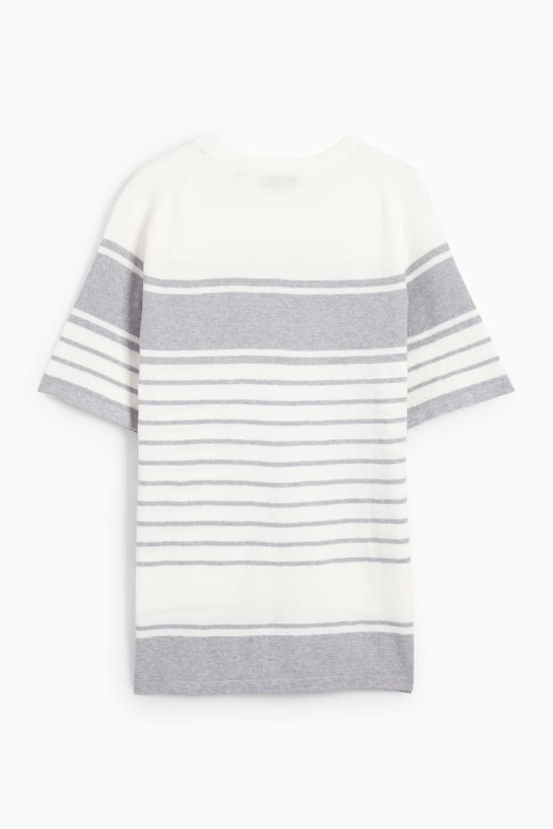 Herren - Strickpullover - kurzarm - gestreift - strukturiert - hellgrau