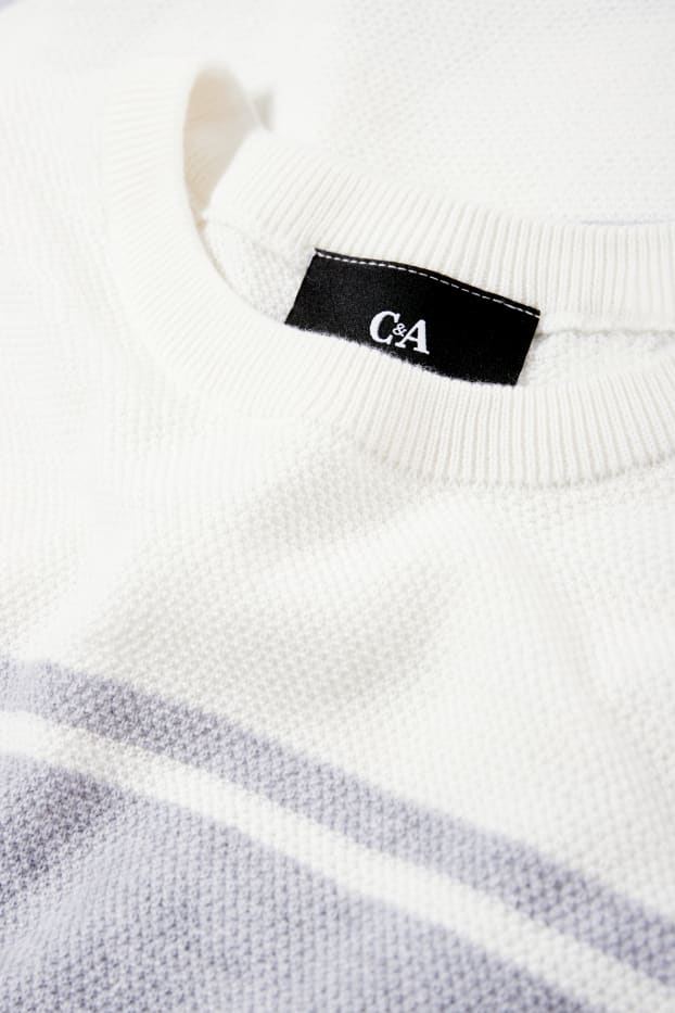 Herren - Strickpullover - kurzarm - gestreift - strukturiert - hellgrau