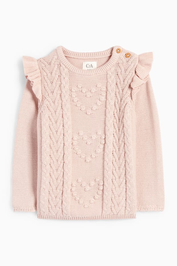 Baby Girls - Heart - baby jumper - cable knit pattern - rose