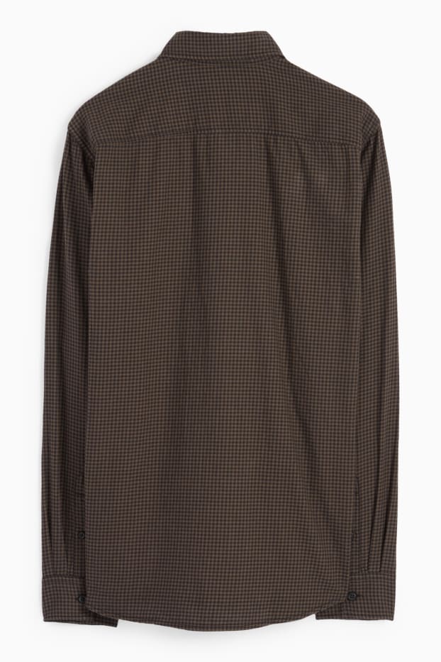 Uomo - Camicia - regular fit - collo all'italiana - a quadretti - marrone scuro