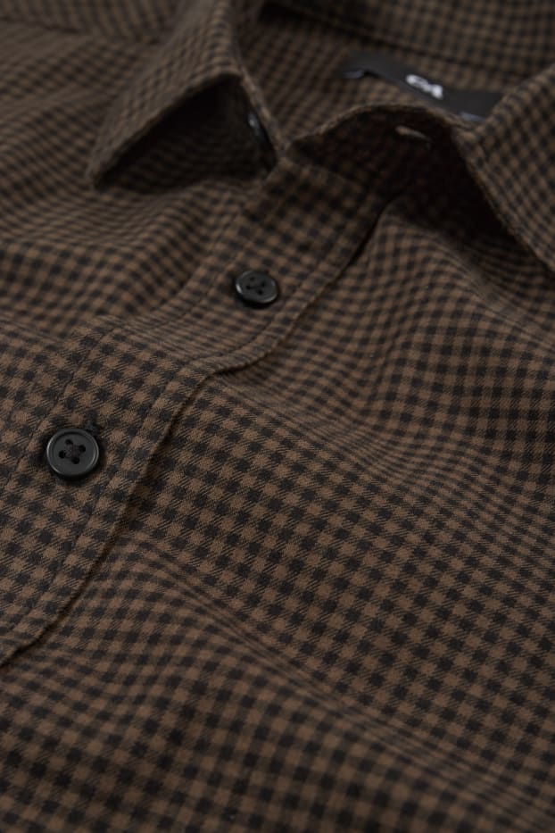 Uomo - Camicia - regular fit - collo all'italiana - a quadretti - marrone scuro