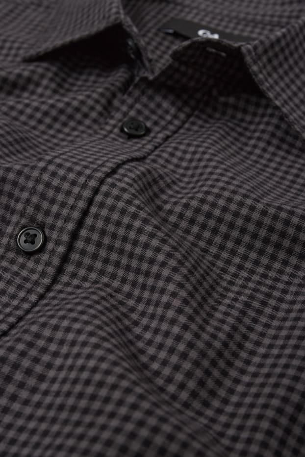 Uomo - Camicia - regular fit - collo all'italiana - a quadretti - grigio