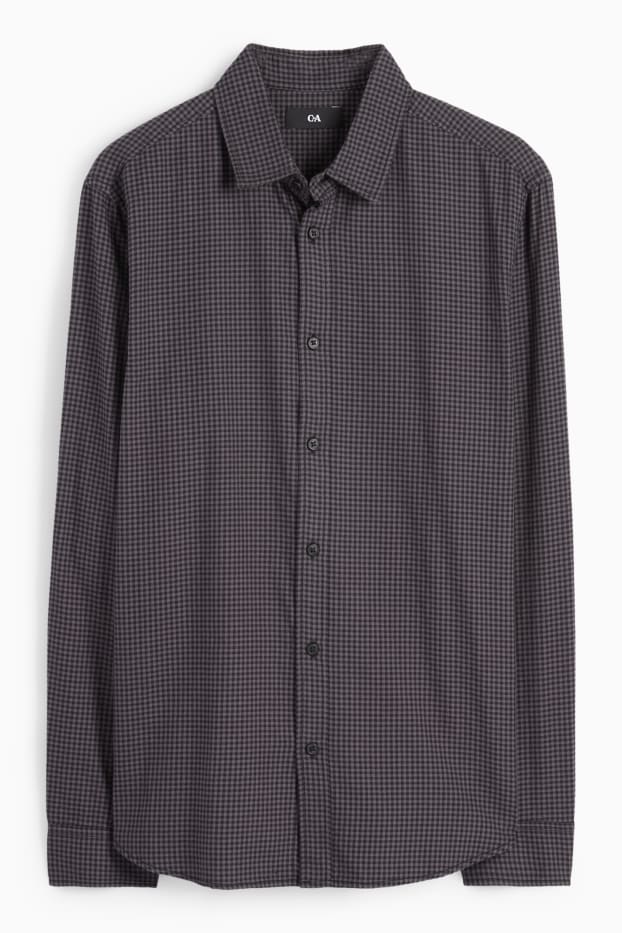 Uomo - Camicia - regular fit - collo all'italiana - a quadretti - grigio