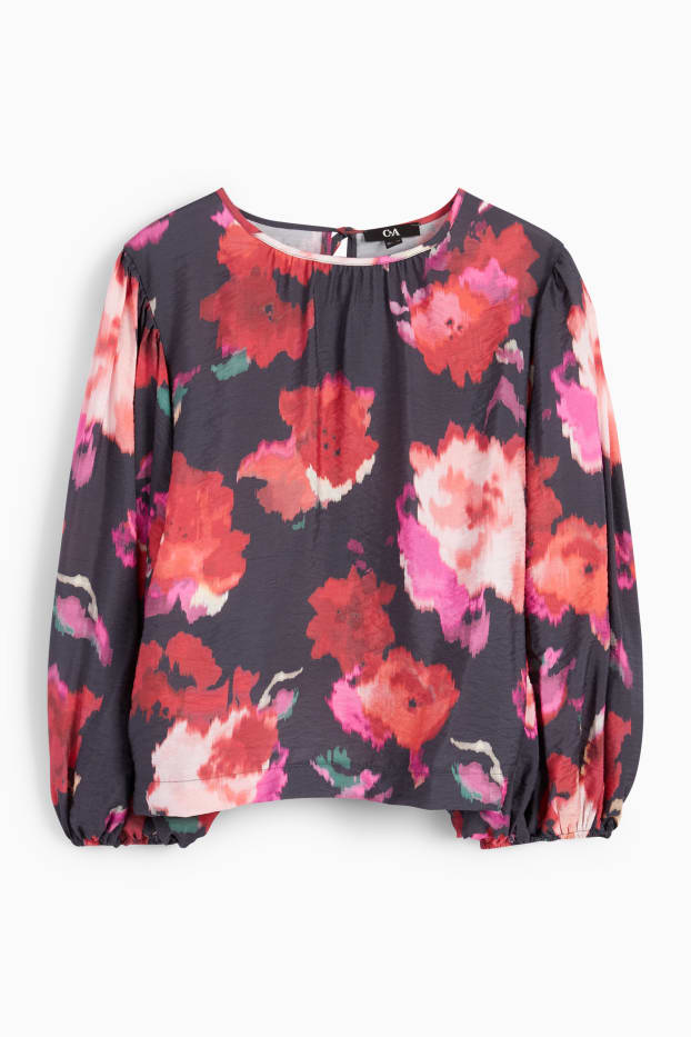 Damen - Bluse - geblümt - schwarz / rosa