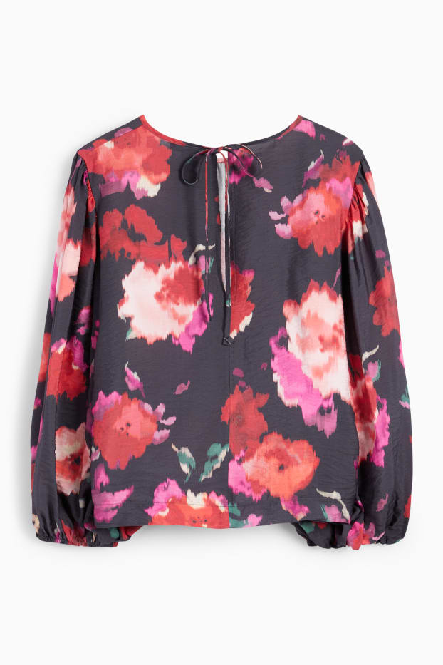 Damen - Bluse - geblümt - schwarz / rosa
