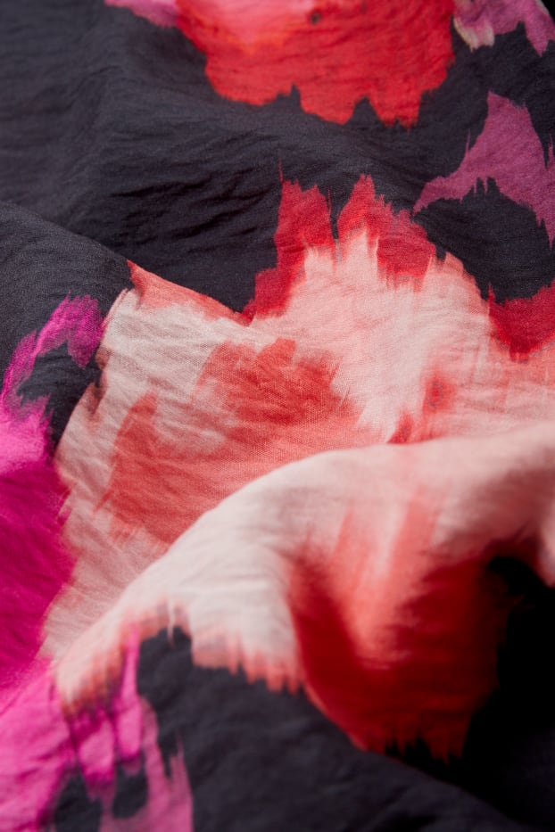 Damen - Bluse - geblümt - schwarz / rosa