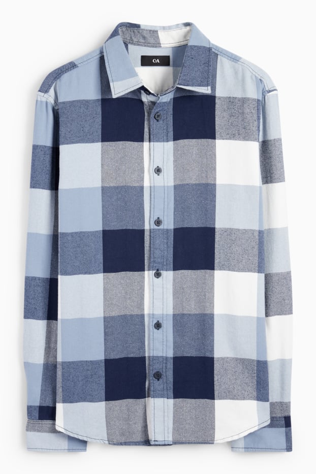 Heren - Overhemd - regular fit - kent - geruit - blauw