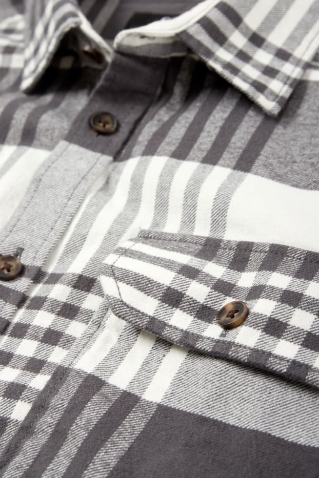 Herren - Hemd - Relaxed Fit - Kent - kariert - dunkelgrau
