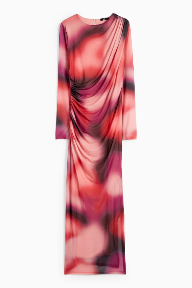 Femmes - Robe drapée - à motif - rose