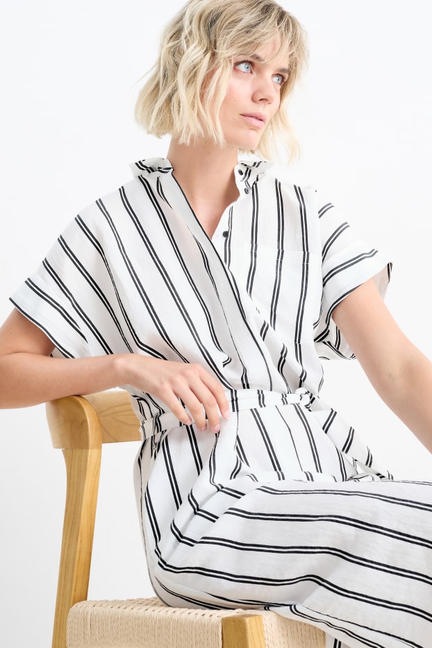 Dames - Blousejurk - gestreept - wit / zwart