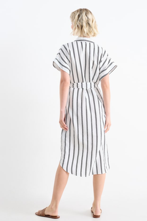 Dames - Blousejurk - gestreept - wit / zwart