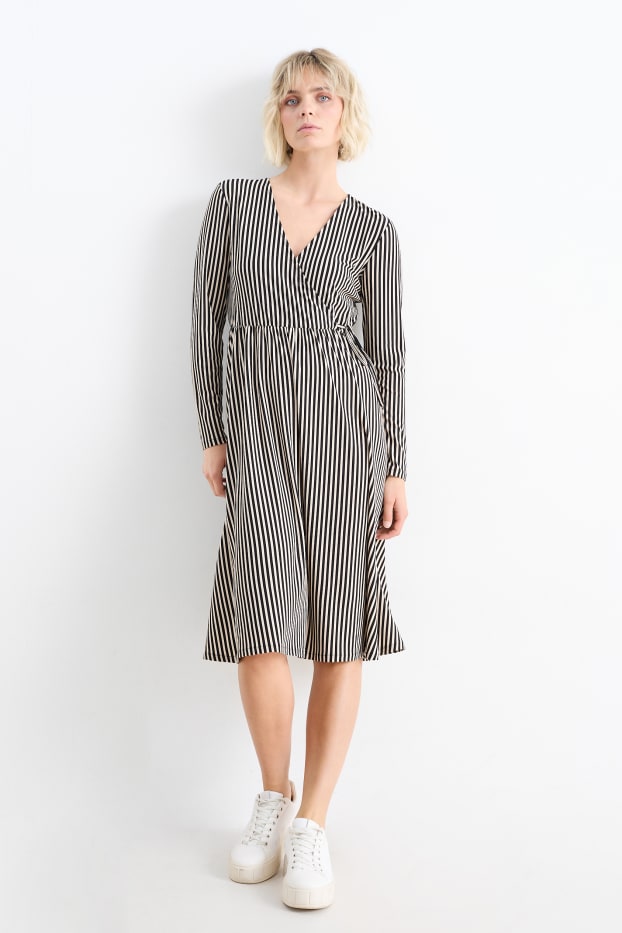 Dona - Vestit encreuat - de ratlles - beix