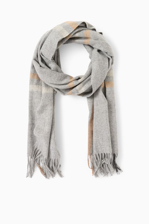 Donna - Sciarpa con frange - a quadretti - grigio